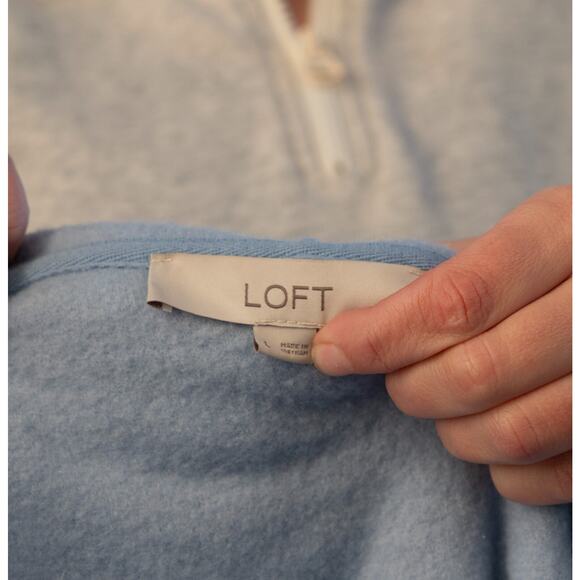 Women's Ann Taylor LOFT Baby Blue Pullover Sherpa Hoodie Sweatshirt Size Large - Picture 5 of 5